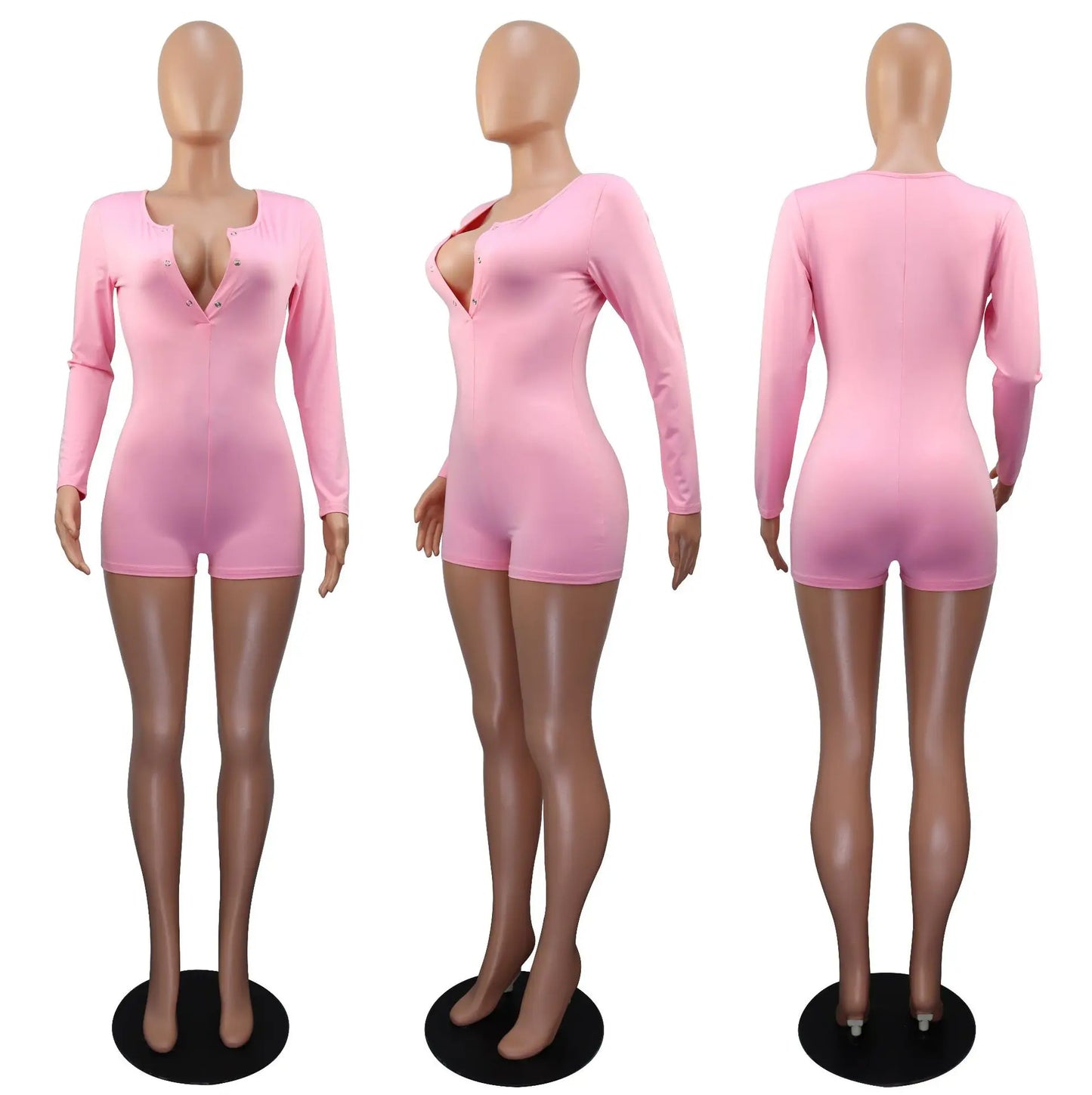 Hot Selling New Sexy V-neck Button Solid Color Jumpsuit Casual Home Wear