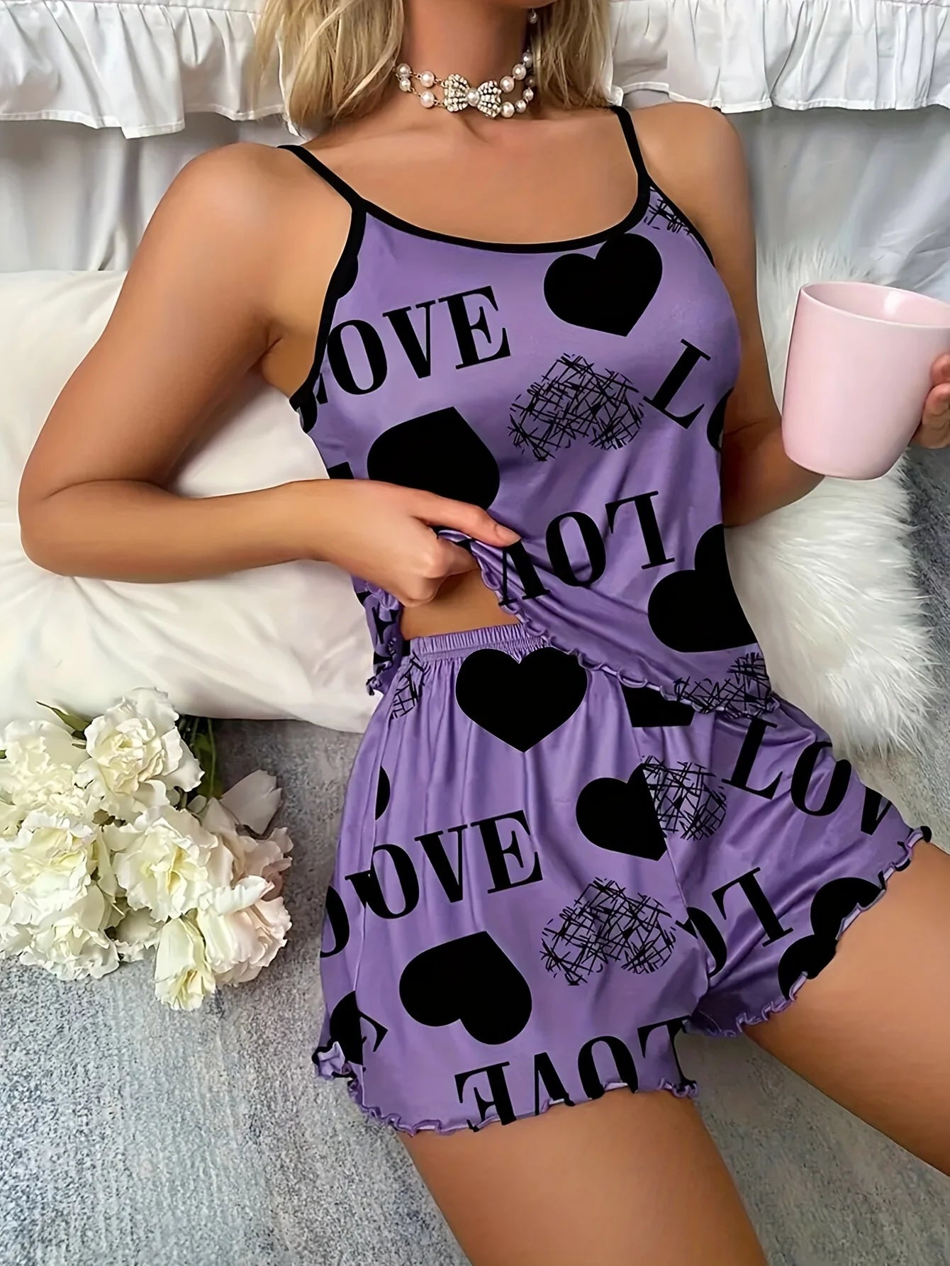 Women's new style LOVE Love halter top shorts casual two-piece set comfortable home wear