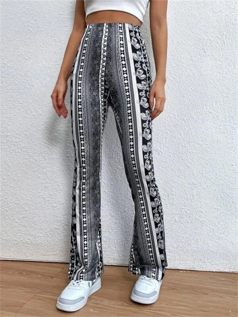 Summer Bohemia Women’s Bootcut Pants Elastic Trousers New Fashion Slim Fit Tight Printed Casual Pant Female Long Streetwear