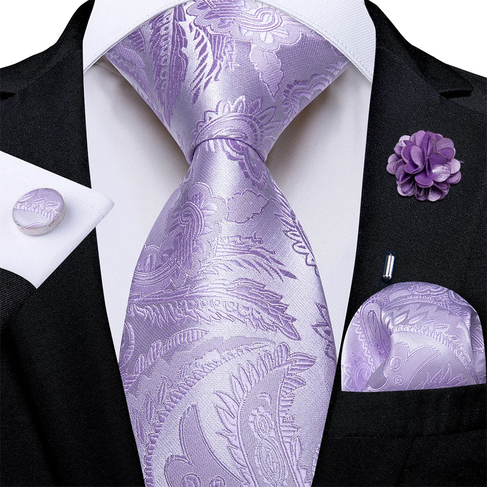 4Pcs Pink Paisley Folral Men Tie Pocket Square
