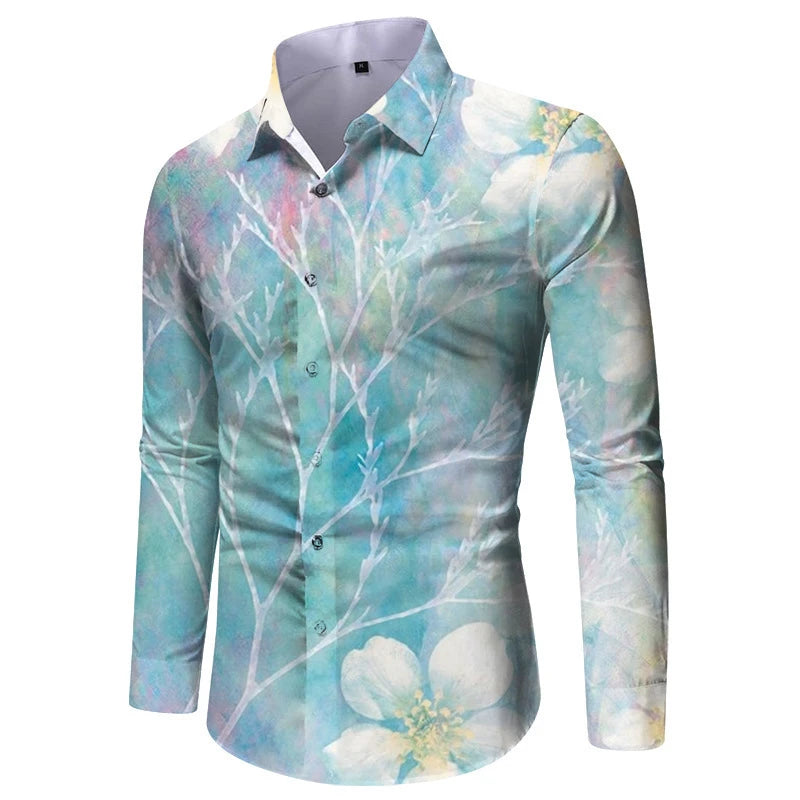 Hawaii Shirts Flower 3d Print Mens Long Sleeve Camisa Holiday Party Tops Oversized Shirt For Men Clothing Harajuku Blouses Lapel