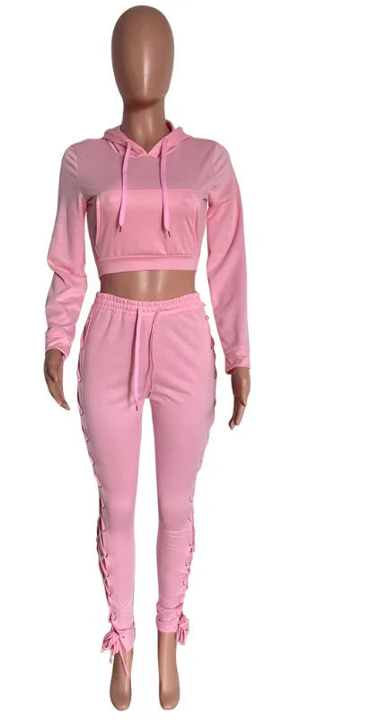 Tracksuit Women 2 Piece Set Loose Cross Strap Hoodies Pants Set Autumn Thin Sportswear Pullover Streetwear Joggers Matching Sets FashionMojos.com