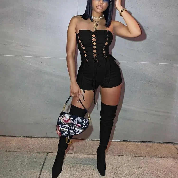 BWQ Sexy Mesh Short Jumpsuits for Women