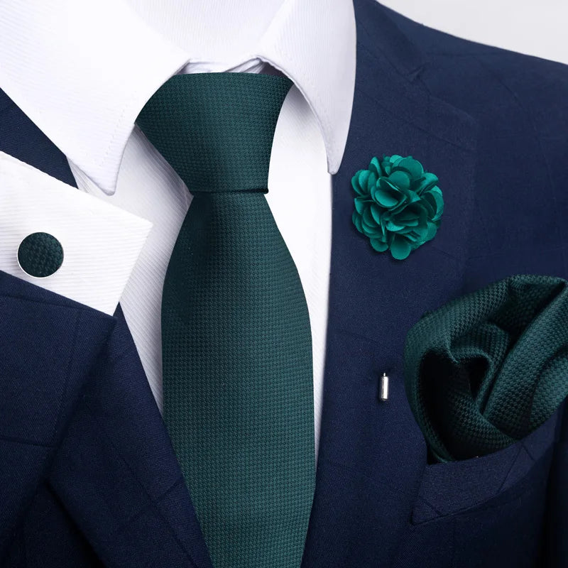 Luxury Mens Ties Floral Black Gold Ties Paisley NeckTie Pocket Square Cufflinks Brooch Set Men's Wedding Party Tie