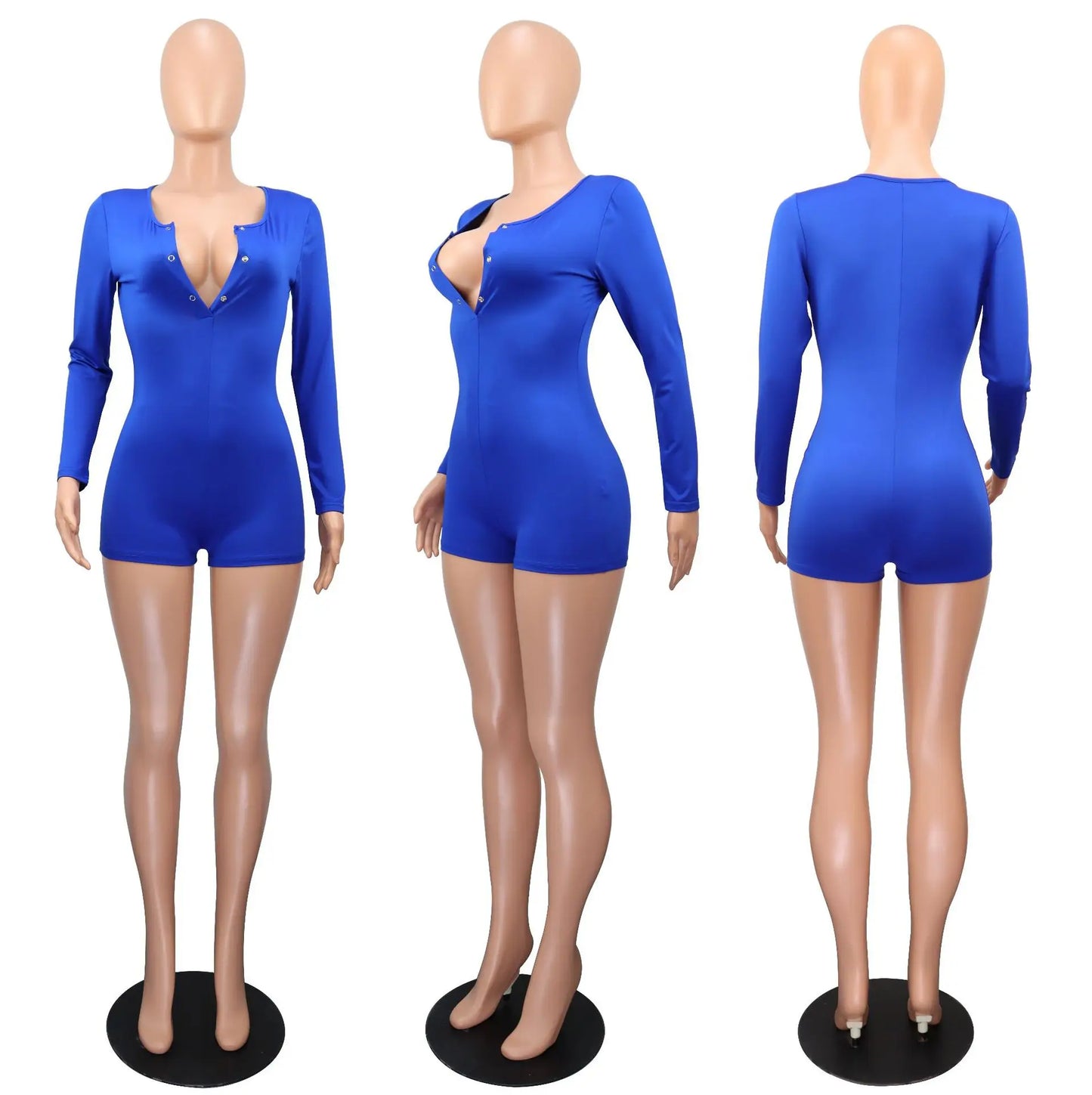 Hot Selling New Sexy V-neck Button Solid Color Jumpsuit Casual Home Wear