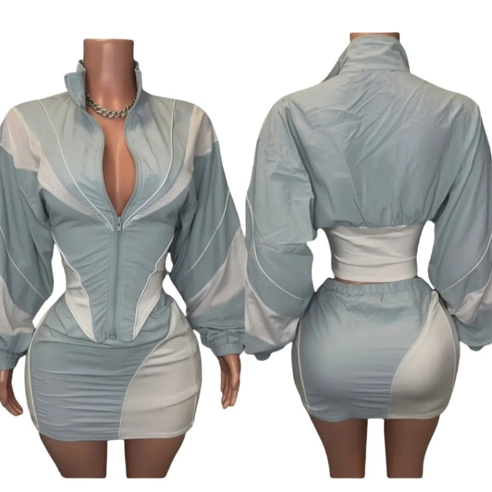 FLARORA Fashion Patchwork 2Pcs Sets Woman