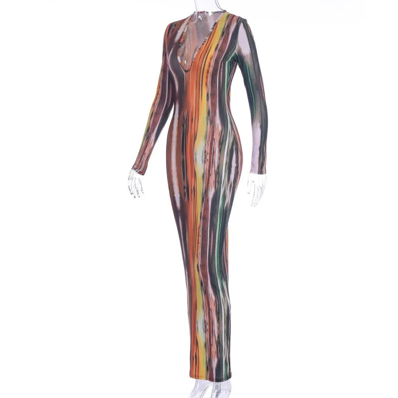 Sexy Print Maxi Dresses Ladies Elegant Bodycon Women Dress Vintage Robe Femme Party Bandage Long Dress Woman Clothes Vestidos