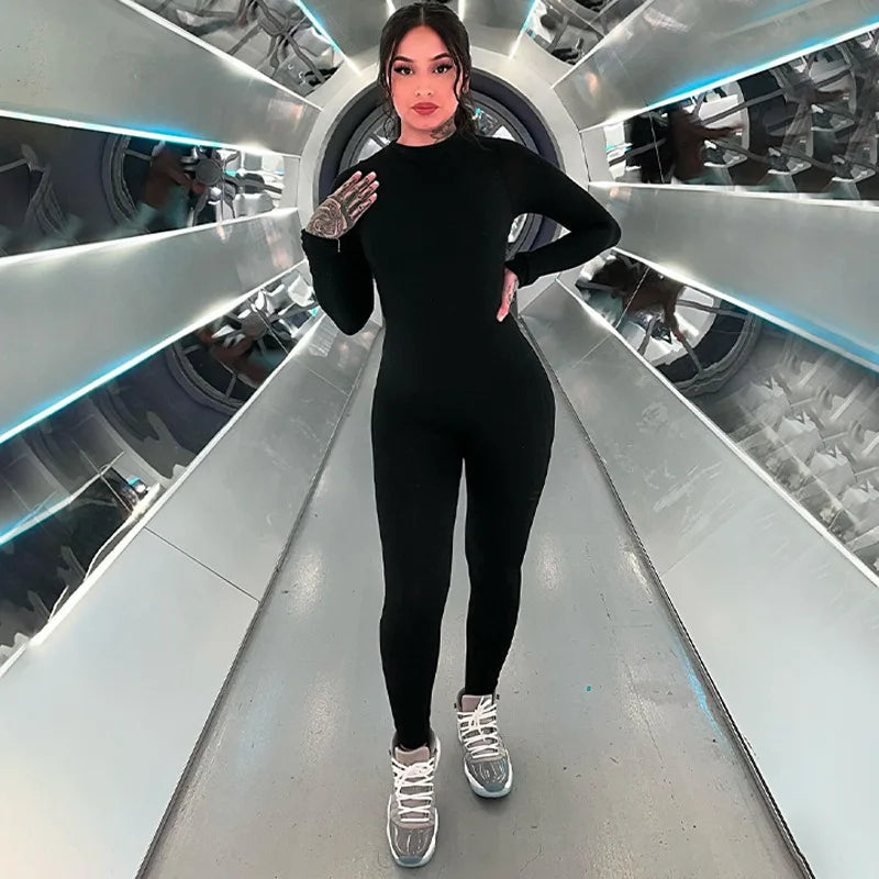 High Elastic Tight Jumpsuit Women Bodysuit Streetwear Overalls Jump Suits Autumn Winter Clothes Rompers Yoga Jogger Bodysuits