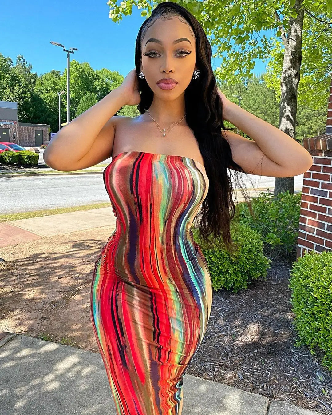 Spring And Summer Dresses For Women Chest Wrap Printed Off Shoulder Bandage Slim Sexy Long Dress
