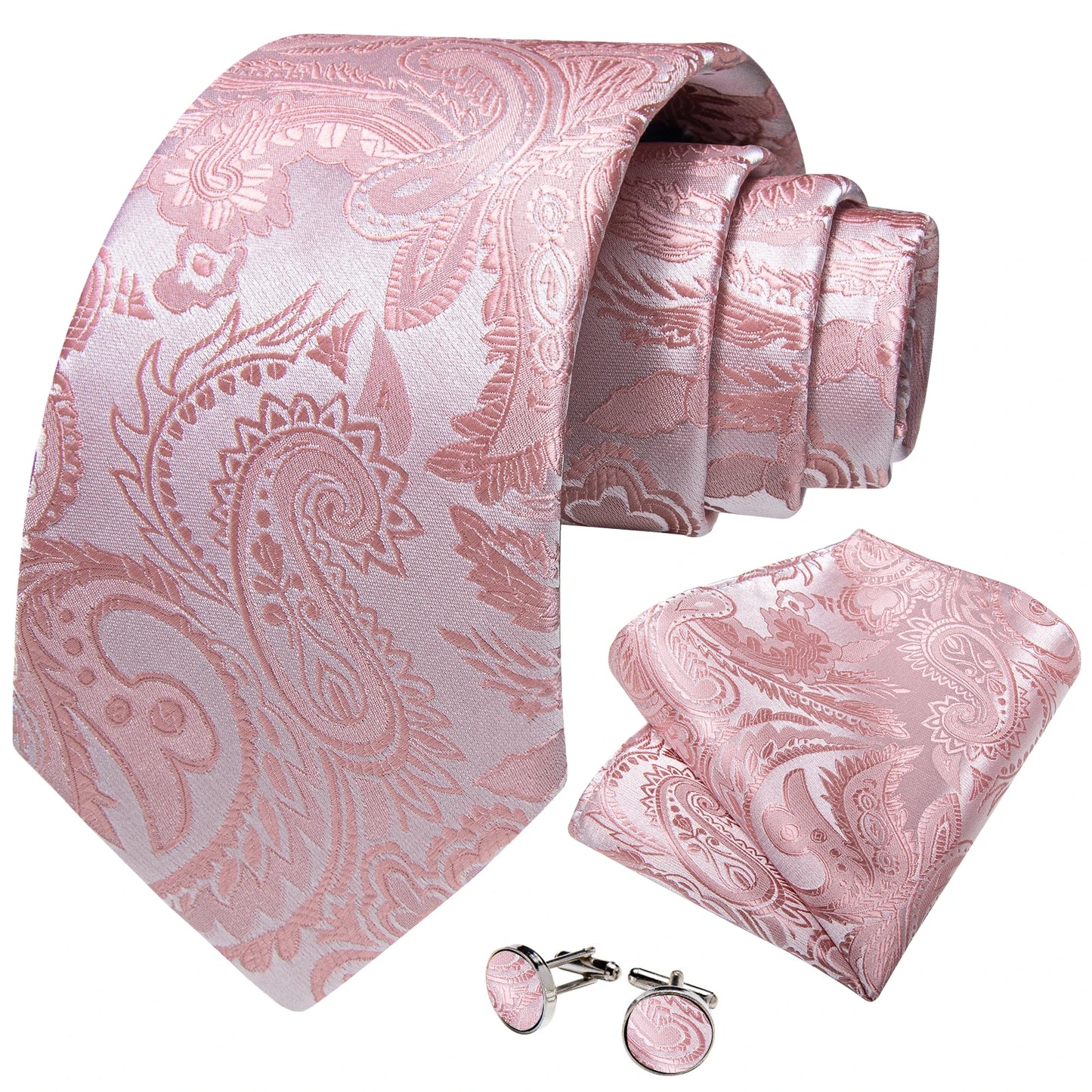 4Pcs Pink Paisley Folral Men Tie Pocket Square