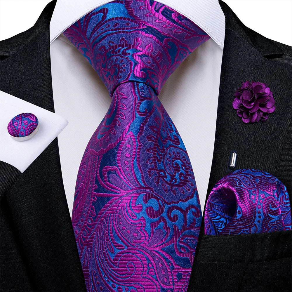 4Pcs Pink Paisley Folral Men Tie Pocket Square