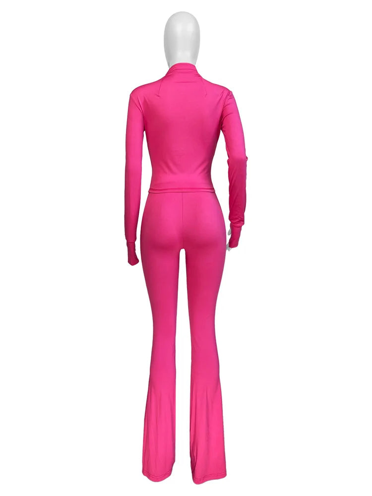 Autumn And Winter New Long Sleeves Zipper Crop top Suits Tracksuits Women's Suits Fashion Pants Female Soild 2 Piece Sets