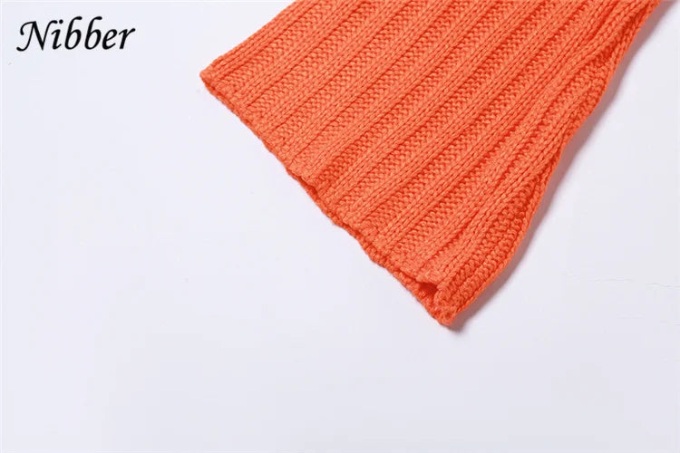 Nibber Autumn Solid Color Pullovers Clother For Women O-neck Midriff-baring Long-sleveed All-match Sweater Streetwear Travel