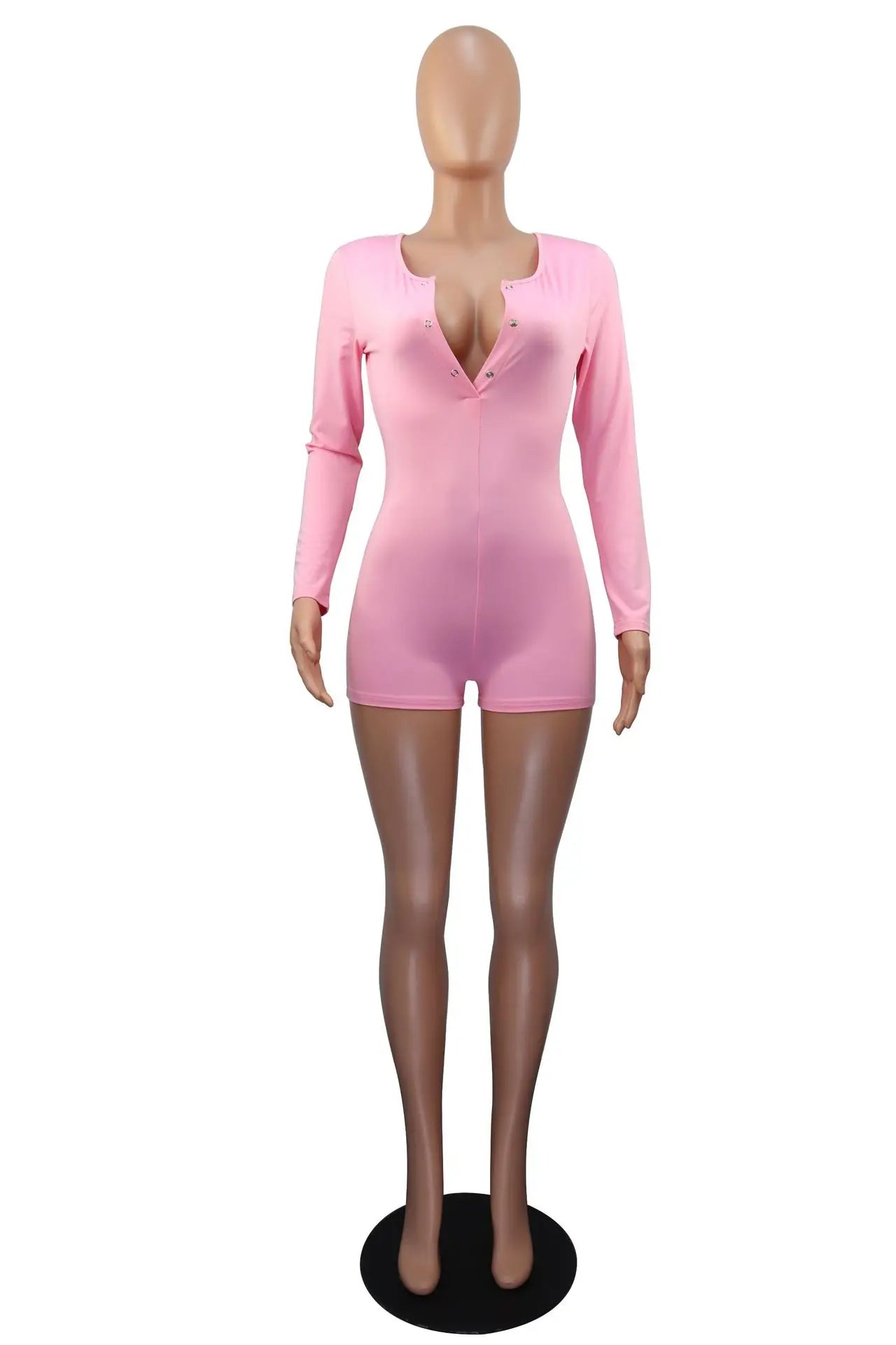 Hot Selling New Sexy V-neck Button Solid Color Jumpsuit Casual Home Wear