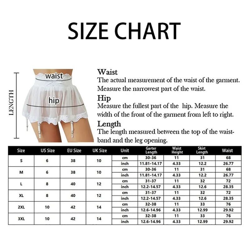 Sexy Woman Black Lingerie Soft Girl Lolita French Court Style Porn Sheer Lace Waist With Zip Ties Hanging Clip Short Skirt