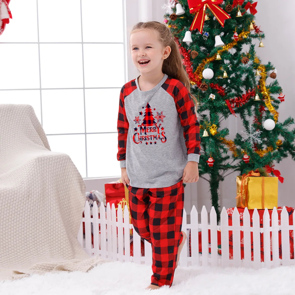 Christmas Pajamas for Couple/family Santa Tree Plaid Print Sleepwear Women Men Kids Matching Clothes Soft Loose Homewear Costume