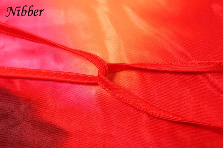 Nibber Spaghetti Strap Sexy Dress Women Y2K Backless Peach Hip Lace Up Bodycon Gradient Print Summer Beach Vacation Clubwear