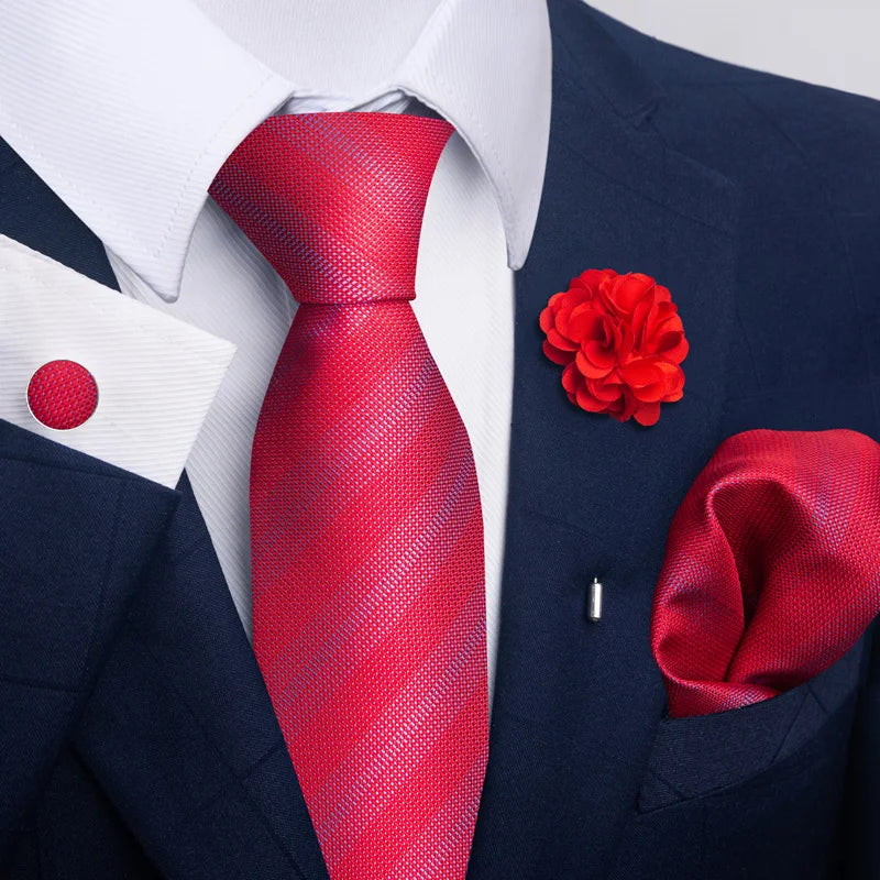 Luxury Mens Ties Floral Black Gold Ties Paisley NeckTie Pocket Square Cufflinks Brooch Set Men's Wedding Party Tie