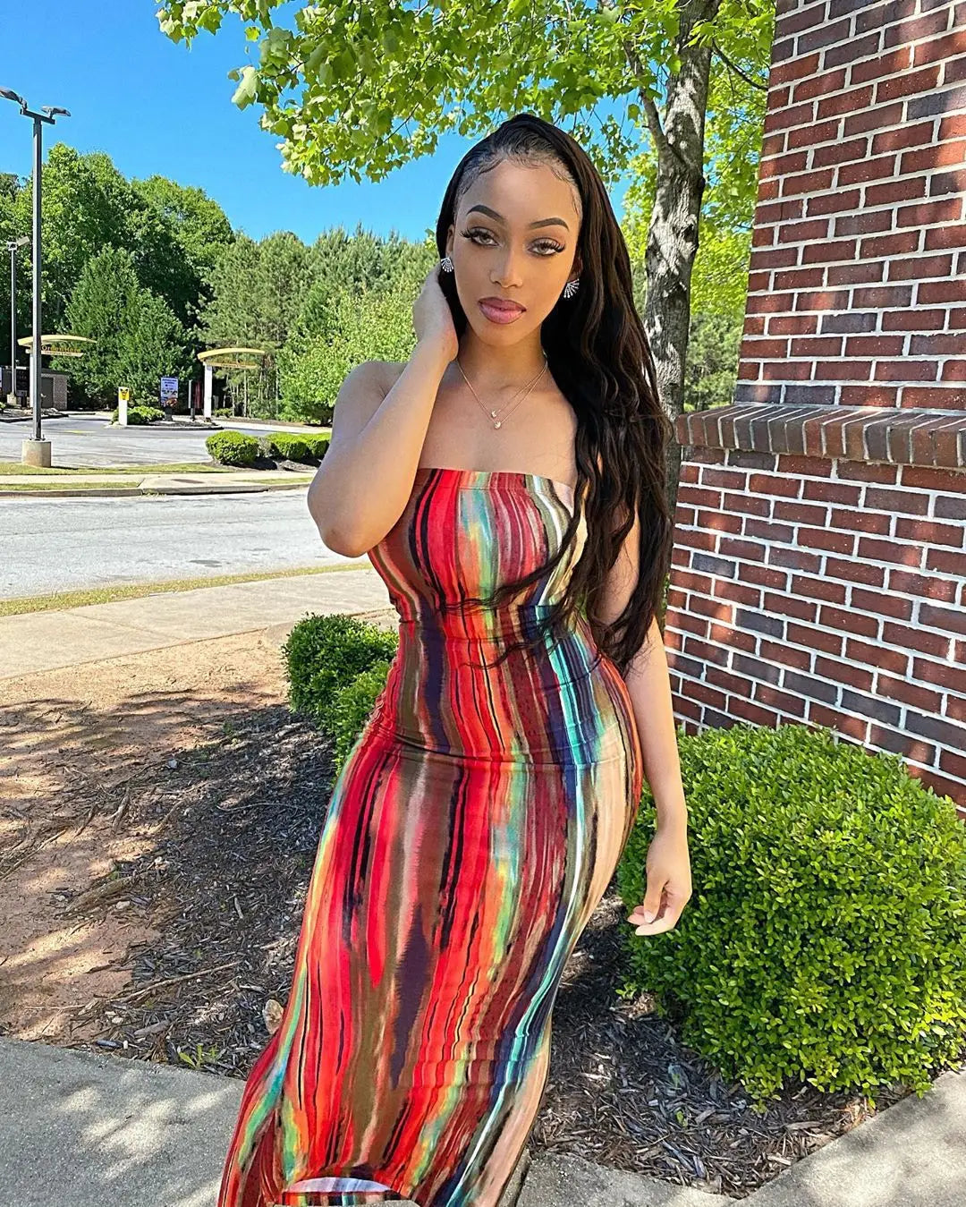 Spring And Summer Dresses For Women Chest Wrap Printed Off Shoulder Bandage Slim Sexy Long Dress
