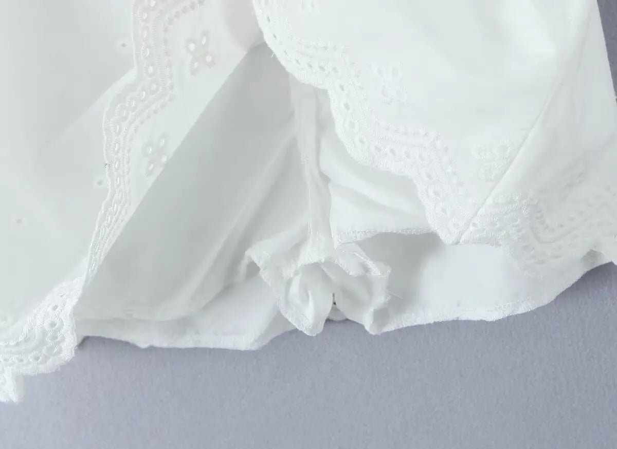 KADUWAKI Sexy White Embroidery Hollow Out Lace Halter Tank Top Side Zipper Waist Package Hips A-line Skirt 2 Piece Sets Summer