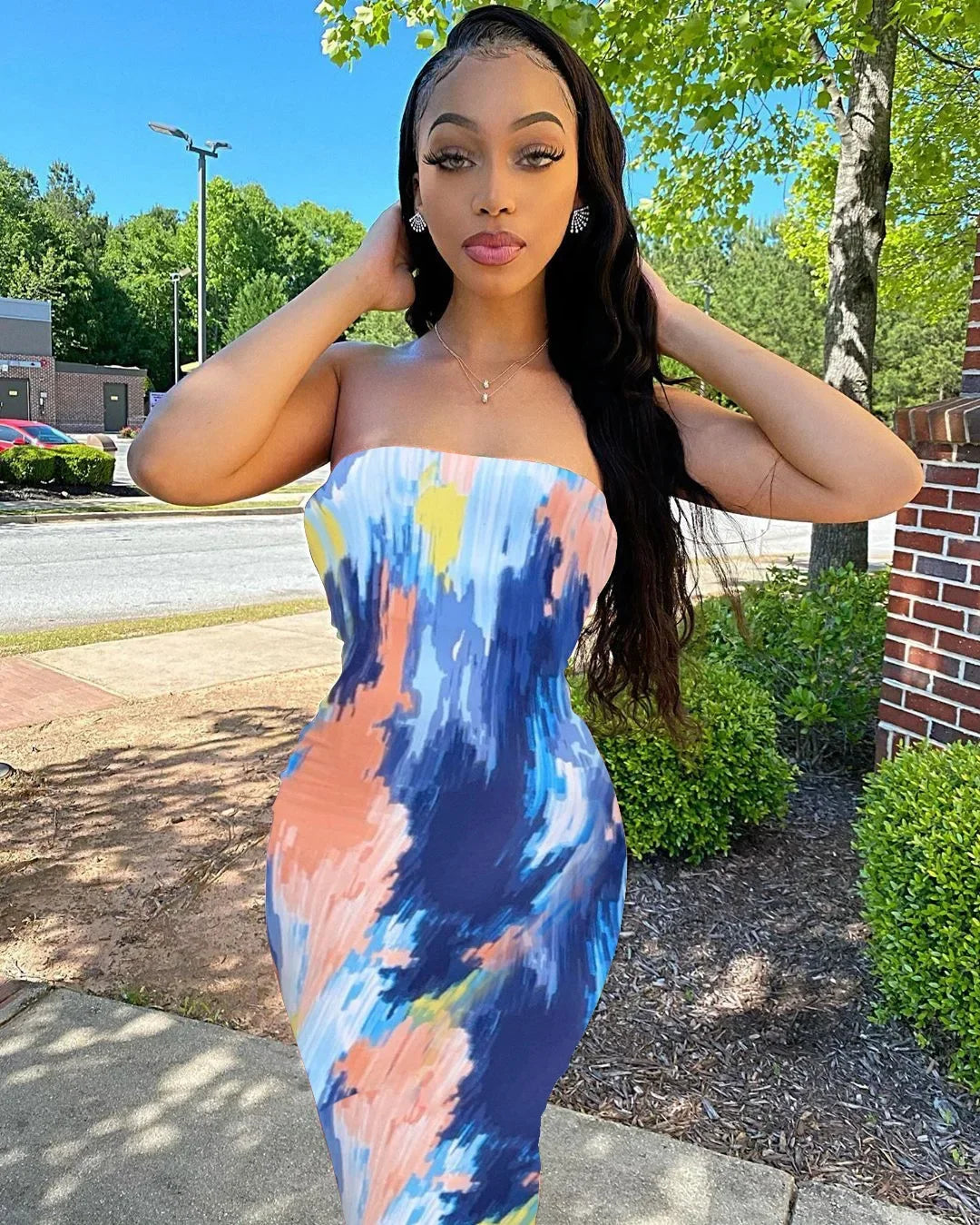 Tie Dye Bodycon Bandage Dress Women Midi Sexy Party Dresses Off Shoulder Strapless Summer Y2k Club Beach Elegant Long Vestidos