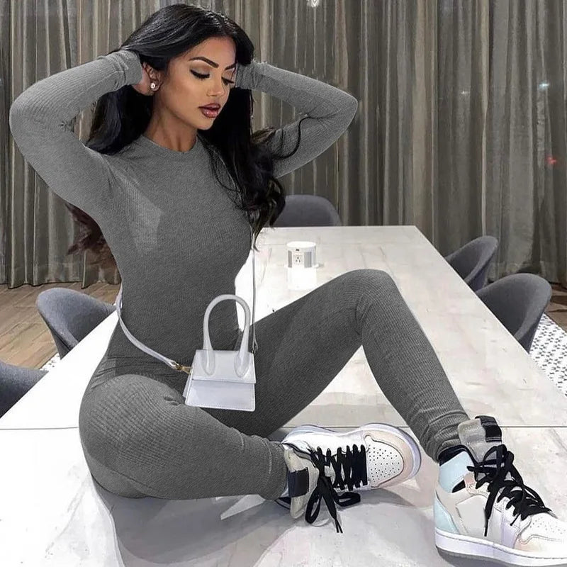High Elastic Tight Jumpsuit Women Bodysuit Streetwear Overalls Jump Suits Autumn Winter Clothes Rompers Yoga Jogger Bodysuits