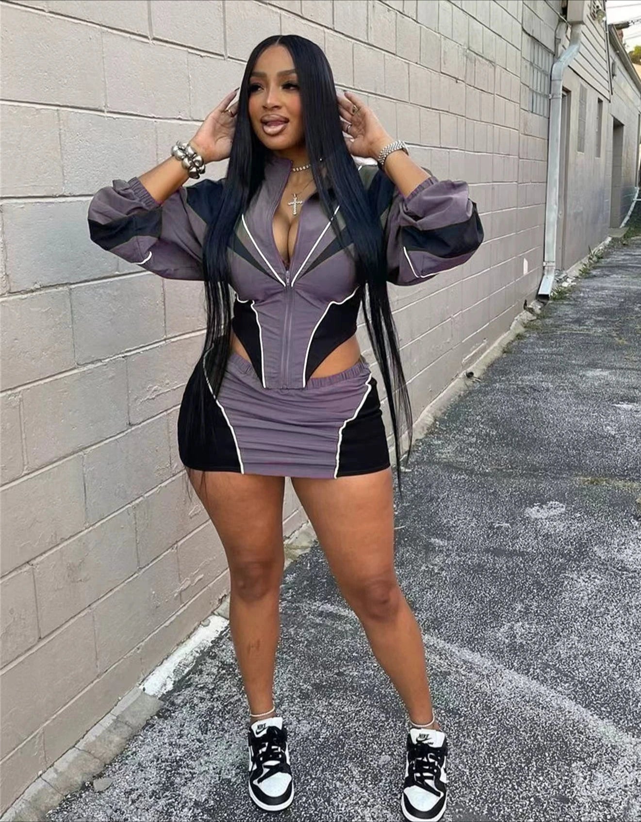 FLARORA Fashion Patchwork 2Pcs Sets Woman