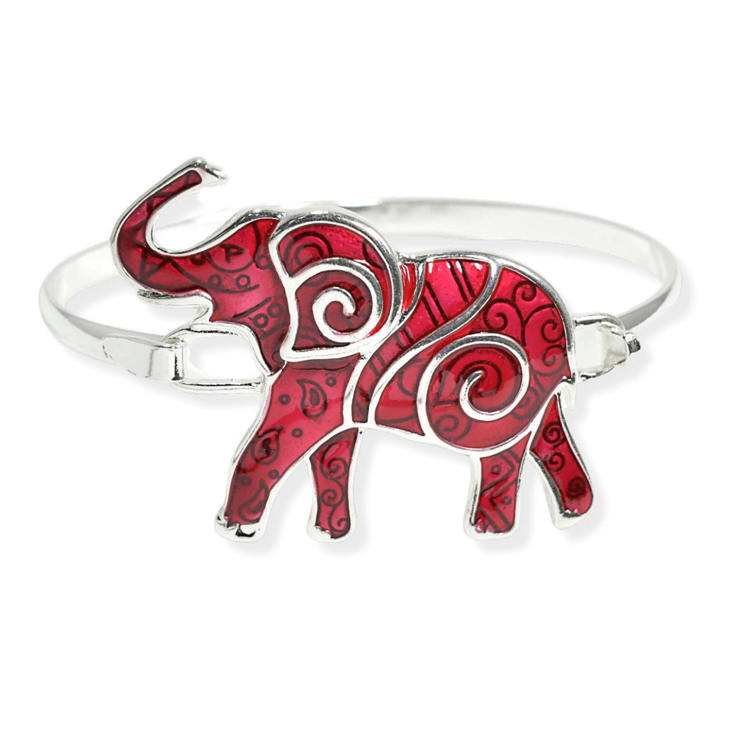 Silver-Red elephant abstract bangle bracelet