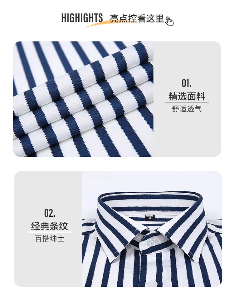 High Quality Striped For Men French Cufflinks Casual Dress Shirts Long Sleeve White Collar Design
