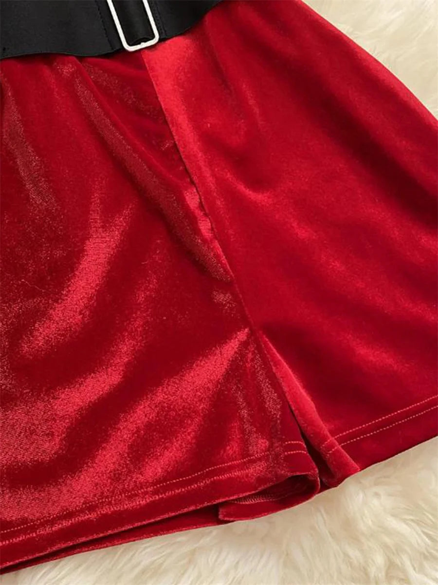 Women's Christmas Cosplay Costume Lingerie Rompers Red Plush Trim Halter Backless Christmas Party Cosplay Jumpsuits Playsuits