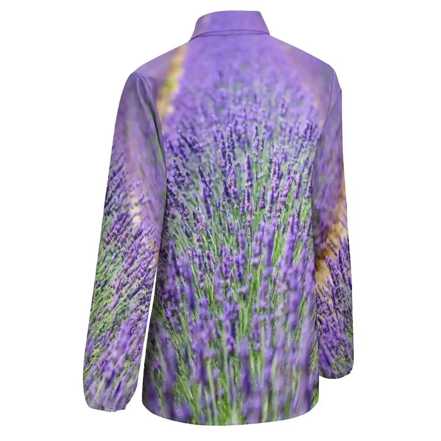 Fields of Lavender Loose Blouse Nature Purple Flowers Simple Oversized Blouses Womens Long Sleeve Trendy Shirt Spring Print Tops FashionMojos.com