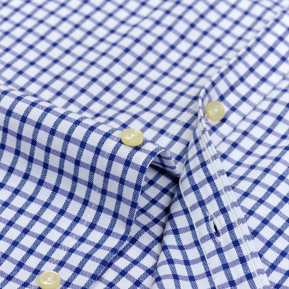 Men's Long Sleeve Oxford Plaid Striped Work Casual Shirt with Pocket, Spring Autumn Cotton Blend Regular-fit Button-down Shirts