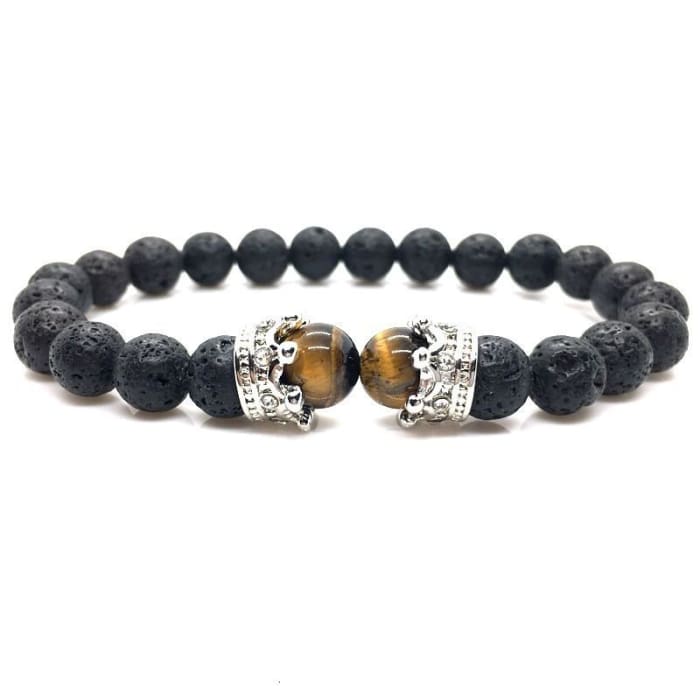 Crowned Eye of Tiger and Lava Stone Braided Bracelet Fuze Body