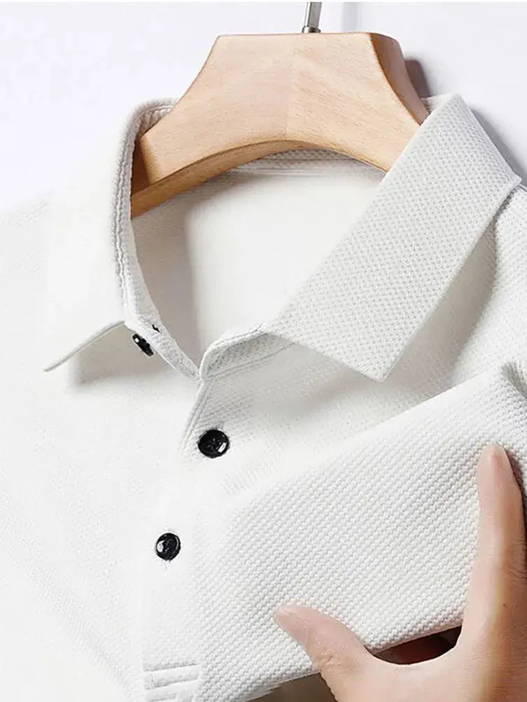 100% Cotton Men Long Sleeve Polo T Shirt Dad Turn-Down Collar Loose Casual Tees Shirts Work Wear Spring Autumn 2023 New FashionMojos.com