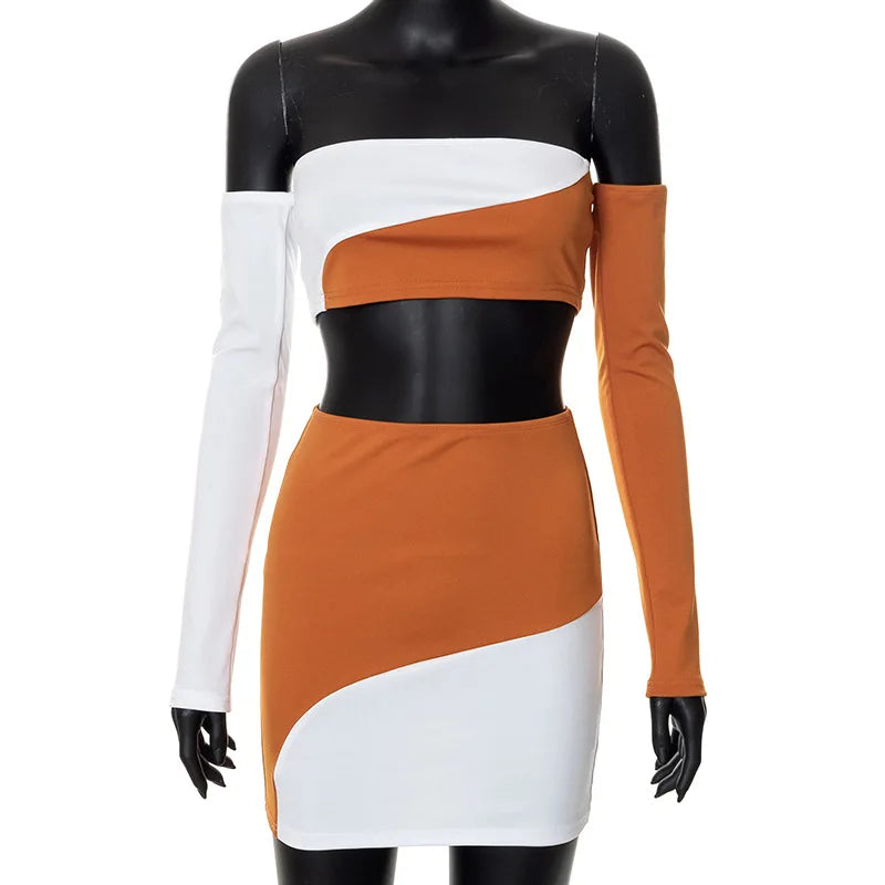 Sets for Women 2 Pieces Elegant A Line Shoulder Wrap Chest Long Sleeve Wrap Hip Outfit Skirt Set New Summer Women Dress Sets FashionMojos.com