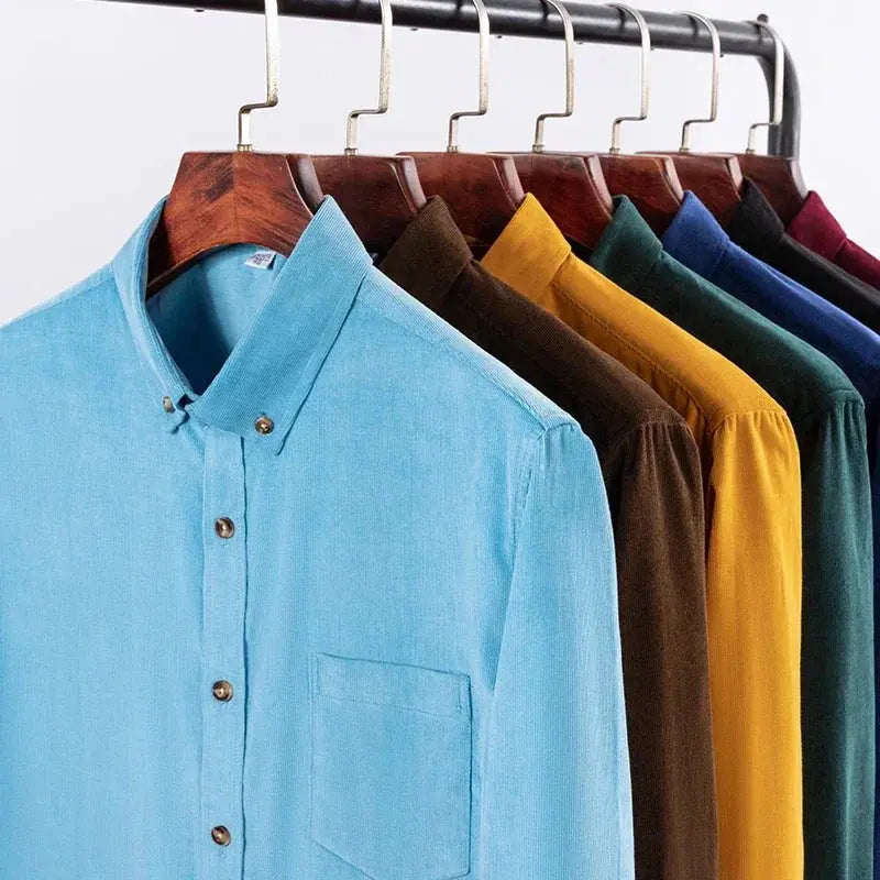 Men's Corduroy Shirt Long Sleeve Cotton Casual Regular Fit Soft Comfortable Formal Dress Shirts Blouse Men Clothes FashionMojos.com