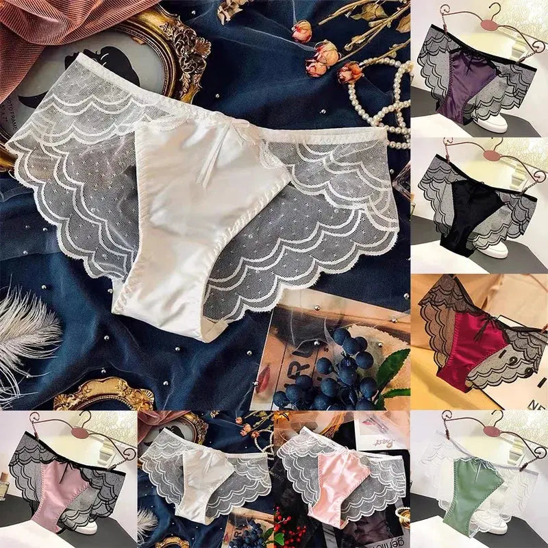 Women Lace Panties Lingerie Soft Satin Silky Underwear Knickers Briefs Seamless Underpants FashionMojos.com