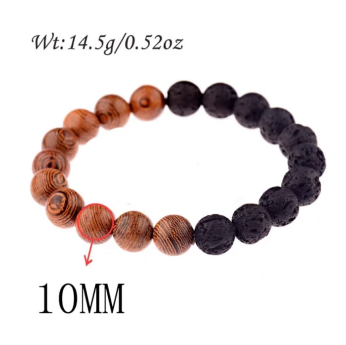 Lava Stone Essential Oil Bracelet - Wood Beads