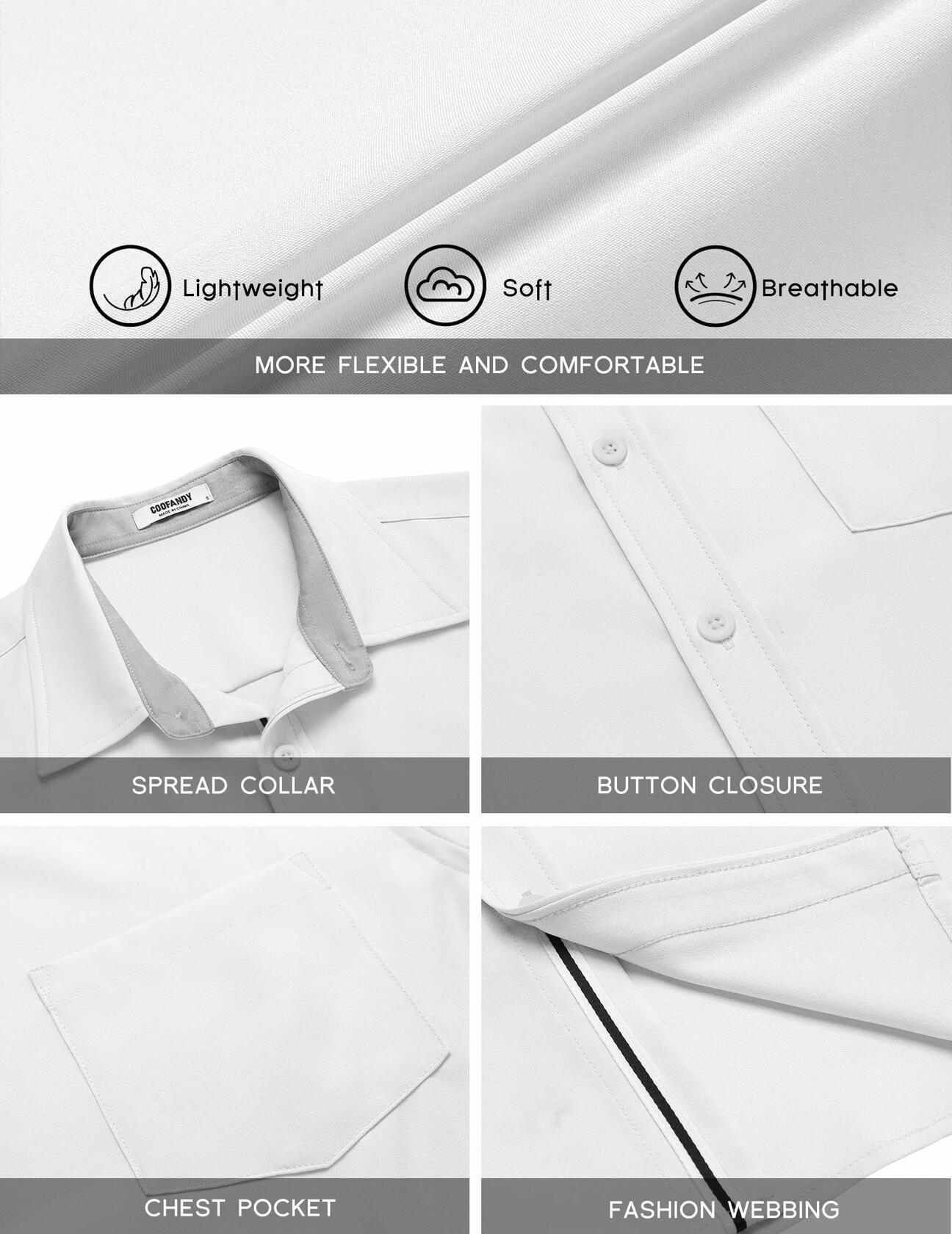 COOFANDY Men's Short Sleeve Button Up Shirt White Size M Deal US