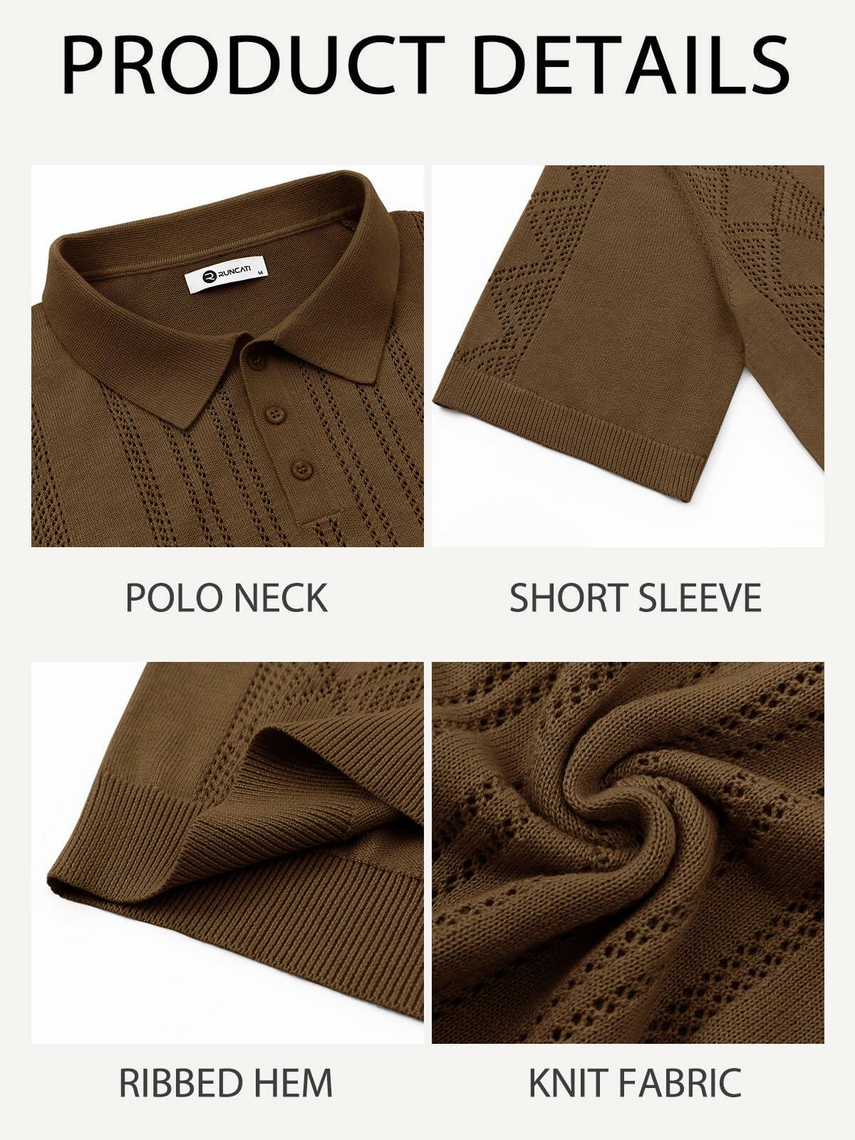 Runcati Mens Slim Fit Knit Polo Shirt Short Sleeve Cotton Coffee Size XX-Large Deal US