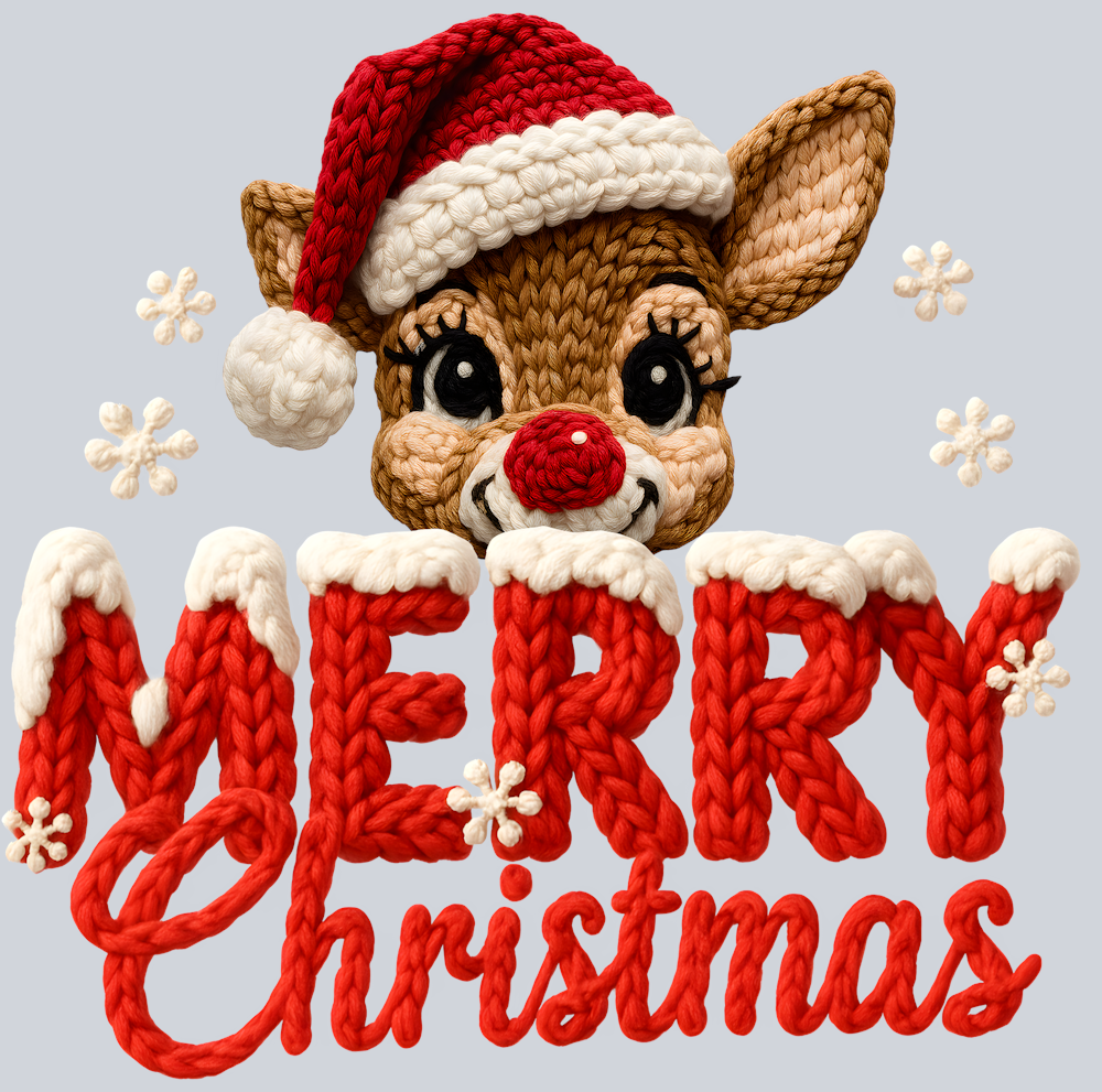 Faux Yarn Rudolph Merry Christmas - STK07508 (DTF Transfers) Atlanta Vinyl
