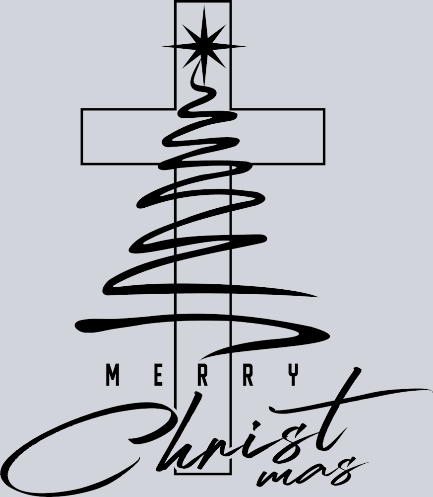 Merry Christmas with Cross Black - STK07522 (DTF Transfers) Atlanta Vinyl