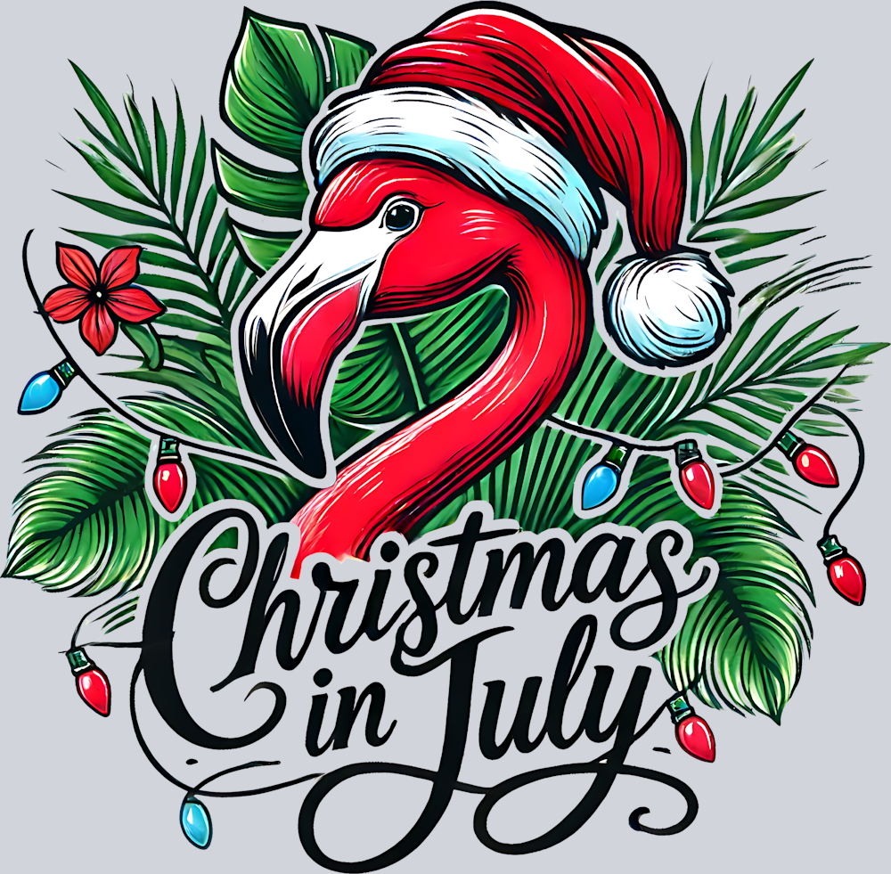 Christmas In July Floral With Flamingo - STK01312 (DTF Transfers) Atlanta Vinyl