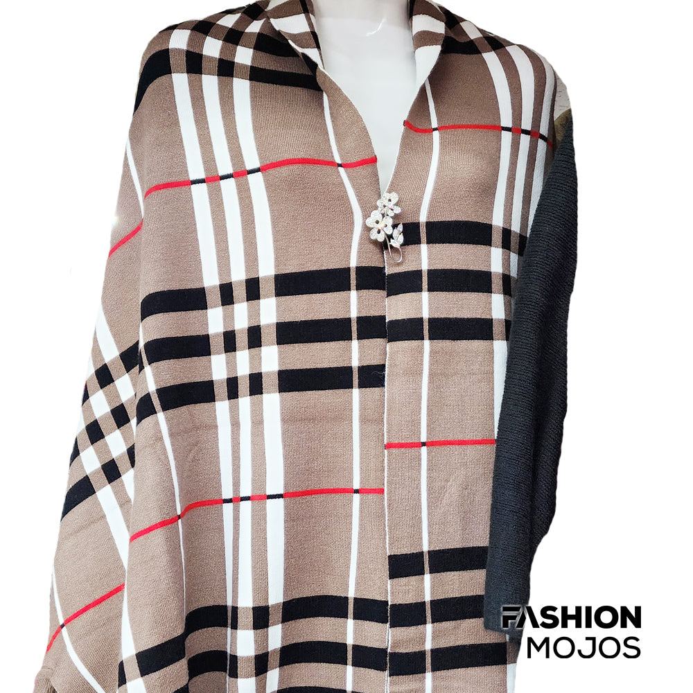 Women's Plaid Poncho with Sleeves