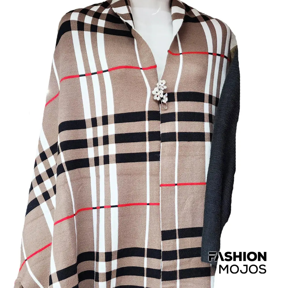 Women's Plaid Poncho with Sleeves Fazco Imports