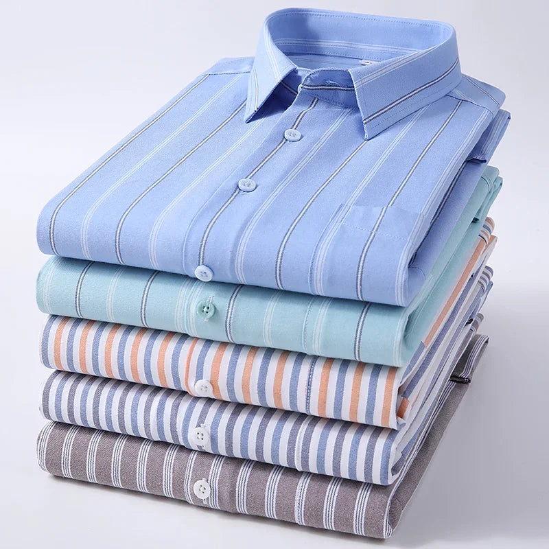 New Quality 100%Pure Cotton Men Short Sleeves Social Shirt for Oxford Shirt Men Plaid Striped Work Casual Pocket Shirts S-8XL