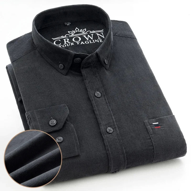 Men's Corduroy Shirt Long Sleeve Cotton Casual Regular Fit Soft Comfortable Formal Dress Shirts Blouse Men Clothes