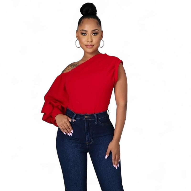 One Shoulder Puff Sleeve Top The House of Stylez