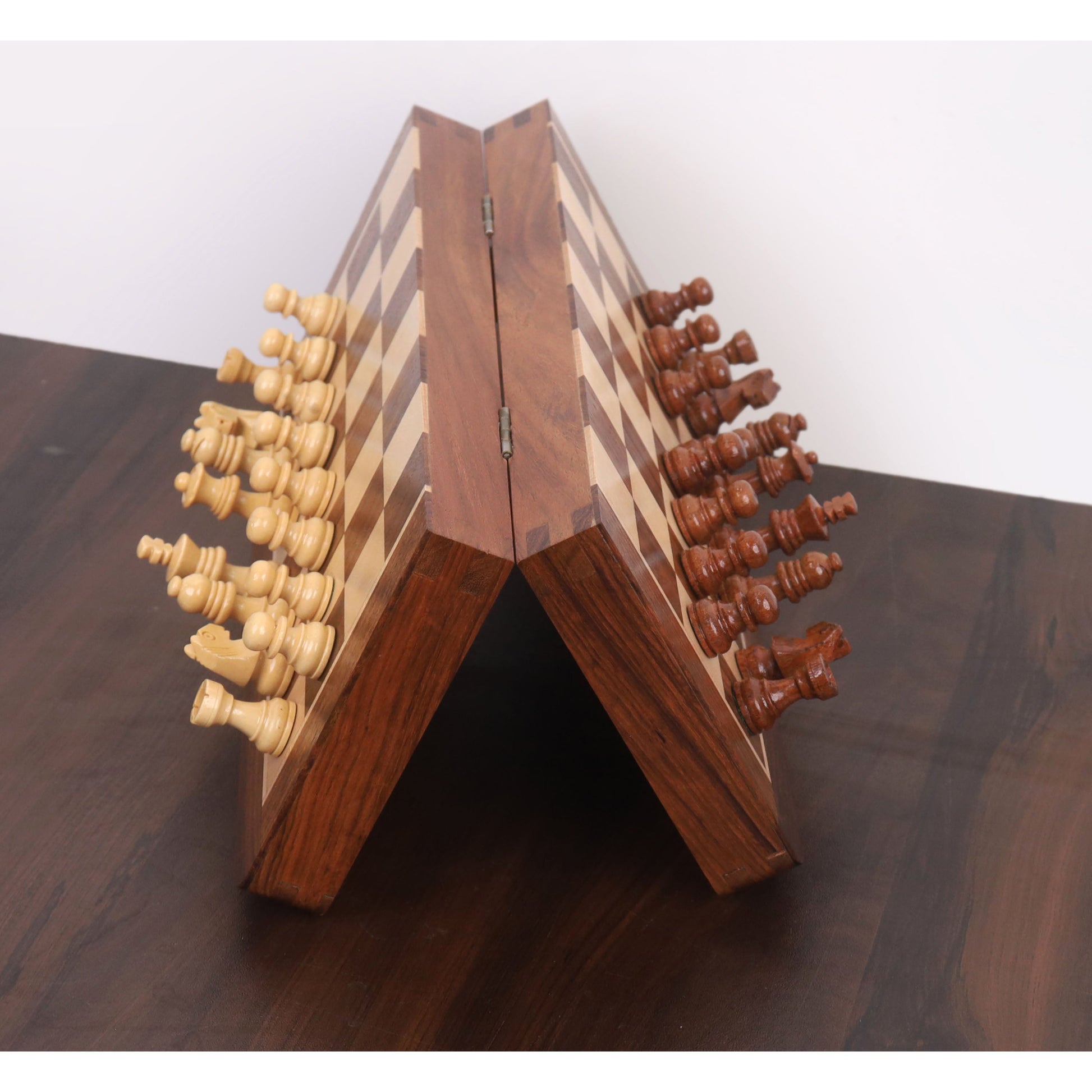 2 in 1 Magnetic Travel Chess & Backgammon set in Golden Rosewood - 10 inches Royal Chess Mall