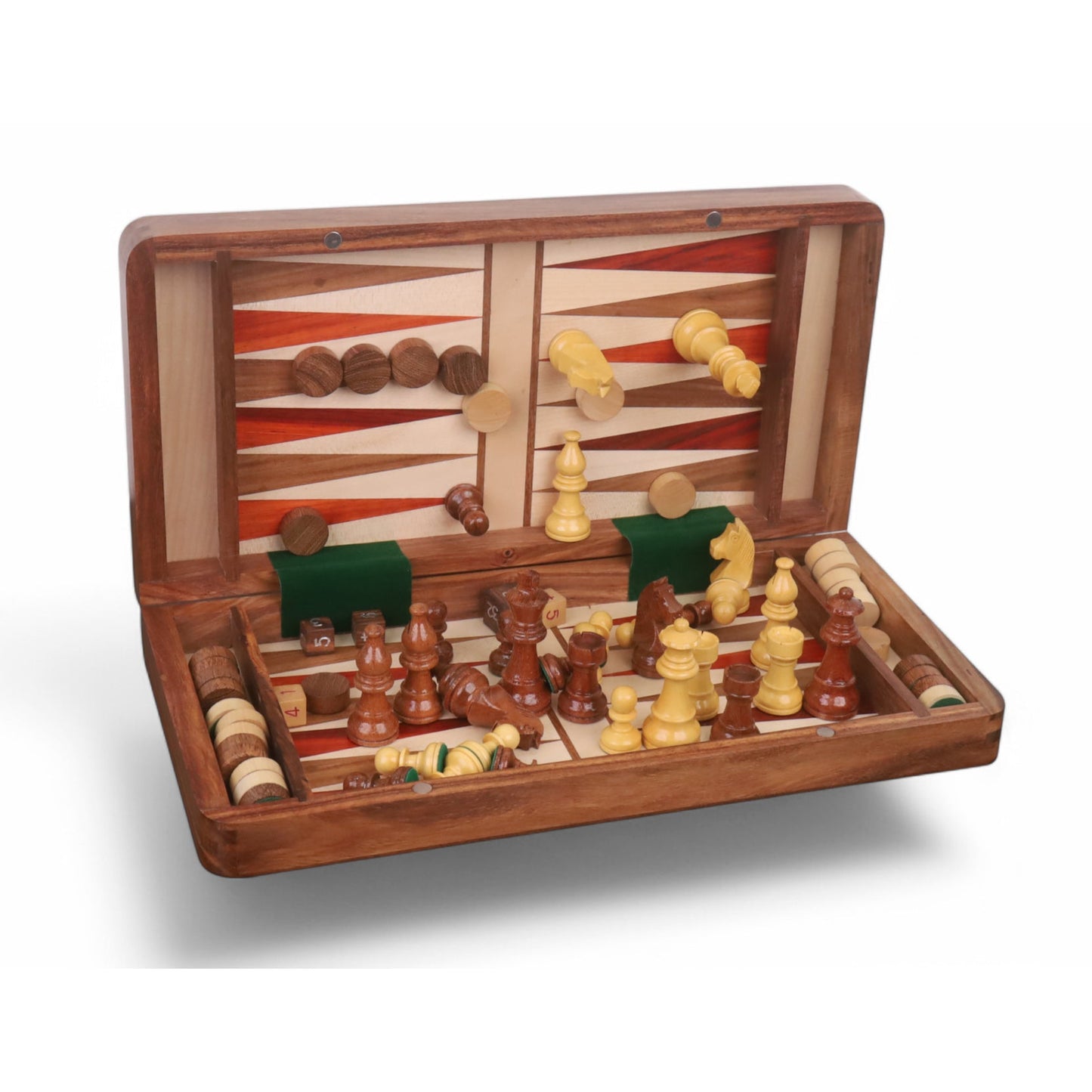 2 in 1 Magnetic Travel Chess & Backgammon Set in Golden Rosewood & Bud Rosewood- 14 inches Royal Chess Mall